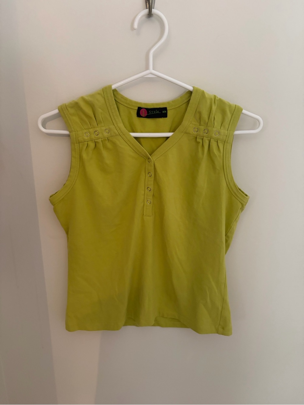 Style & Co. Lime Green Sleeveless Henley Tank